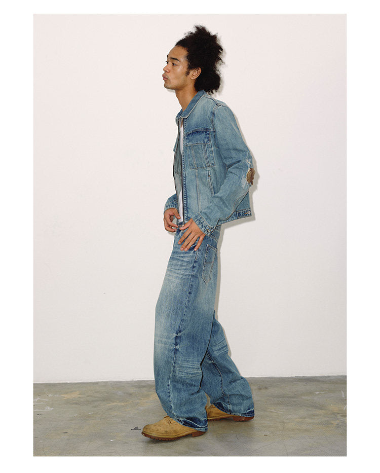Patchwork Leather Double-Zip Denim Jacket