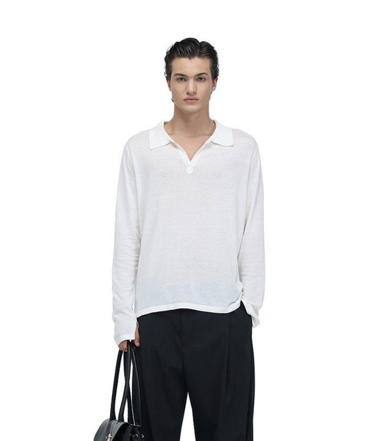 Linen-Blend Knit Polo Shirt