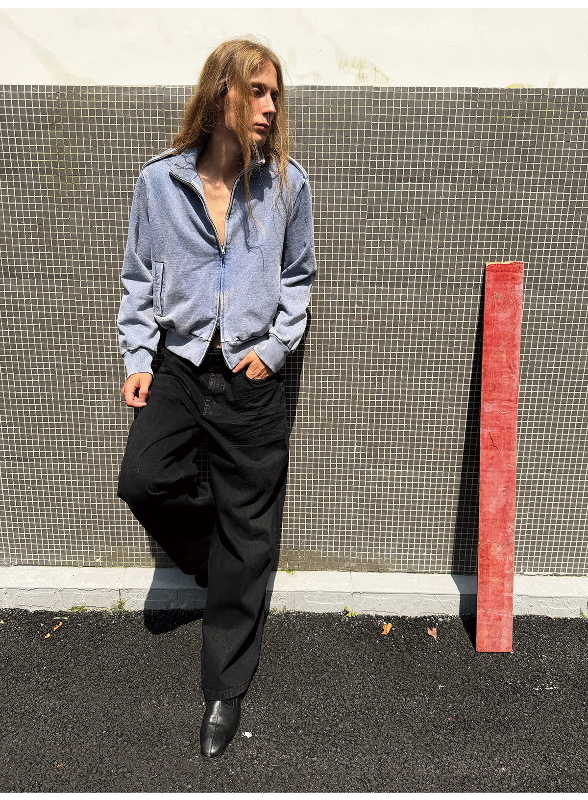 Pleated Waxed Denim Pants