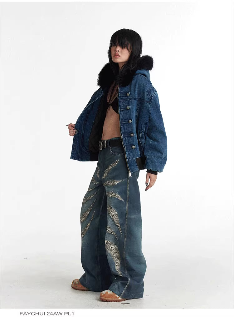 Digital 3D Printed Wide Leg Jeans