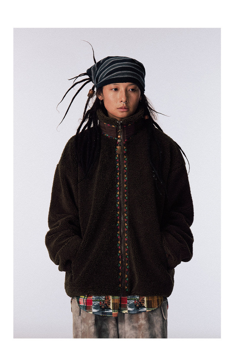 Hand-Knitted Fleece Beaded Jacket