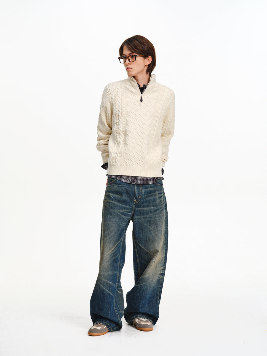 Stand Collar Half-Zip Sweater