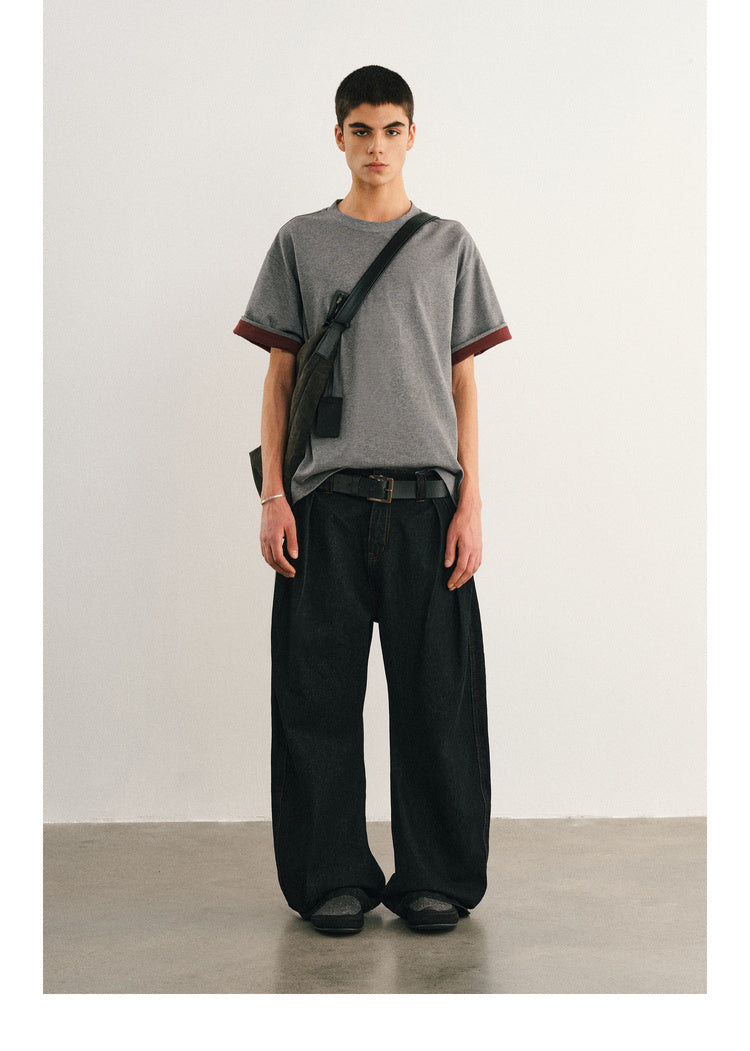 Double layer T-shirt with folded sleeves