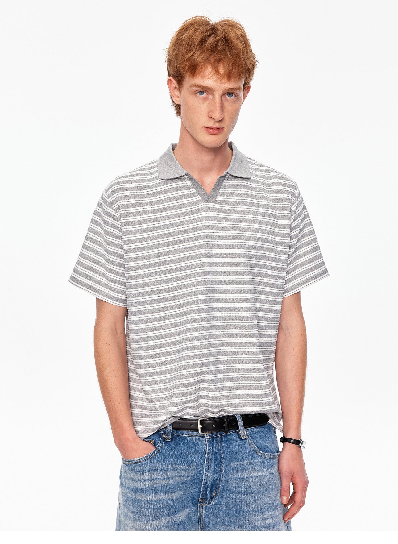 Seagull Neck Striped T-Shirt