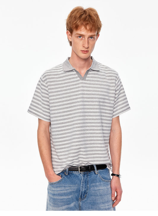 Seagull Neck Striped T-Shirt
