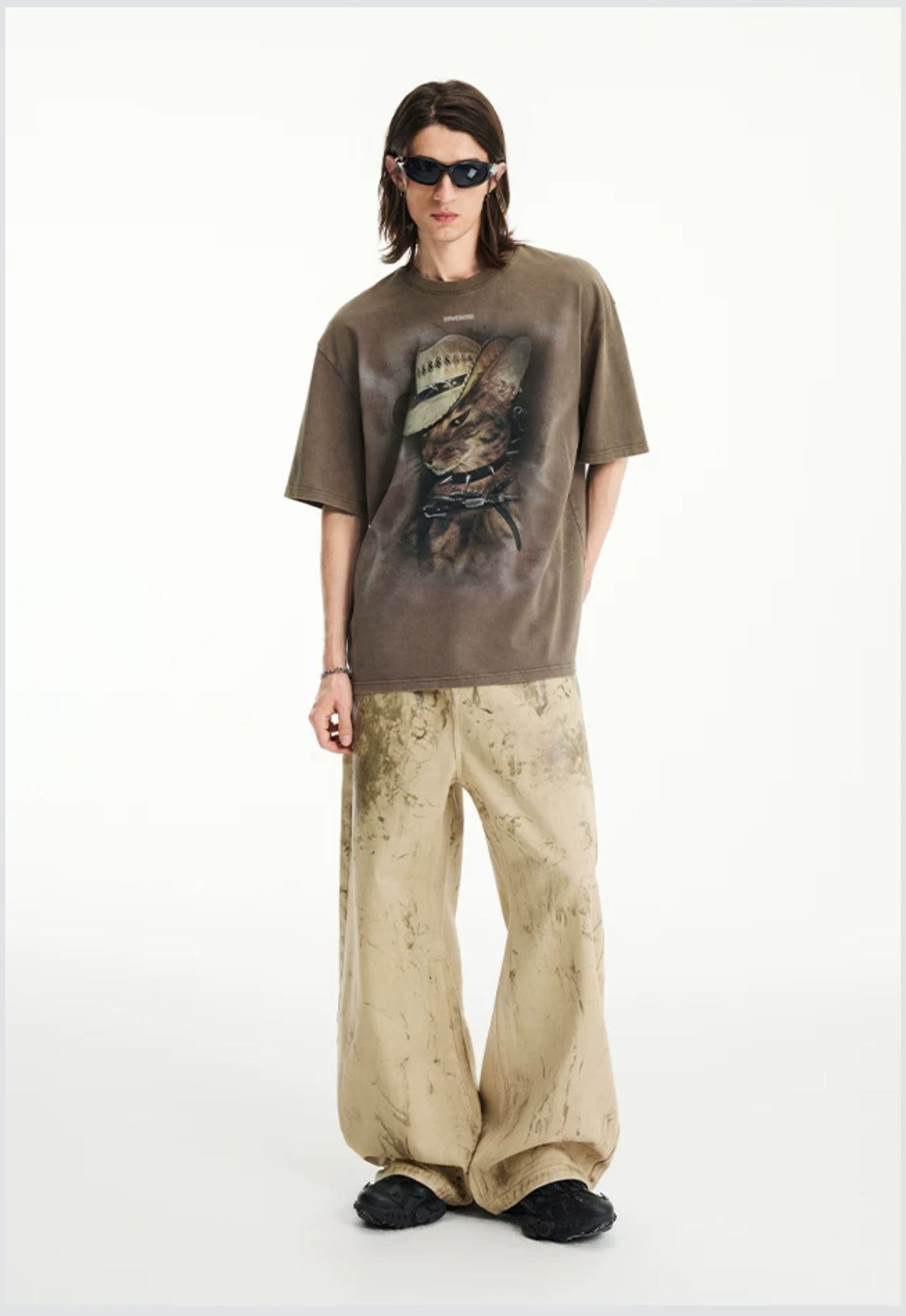 Wide-Leg Casual Pants with Oil-Wax Finish