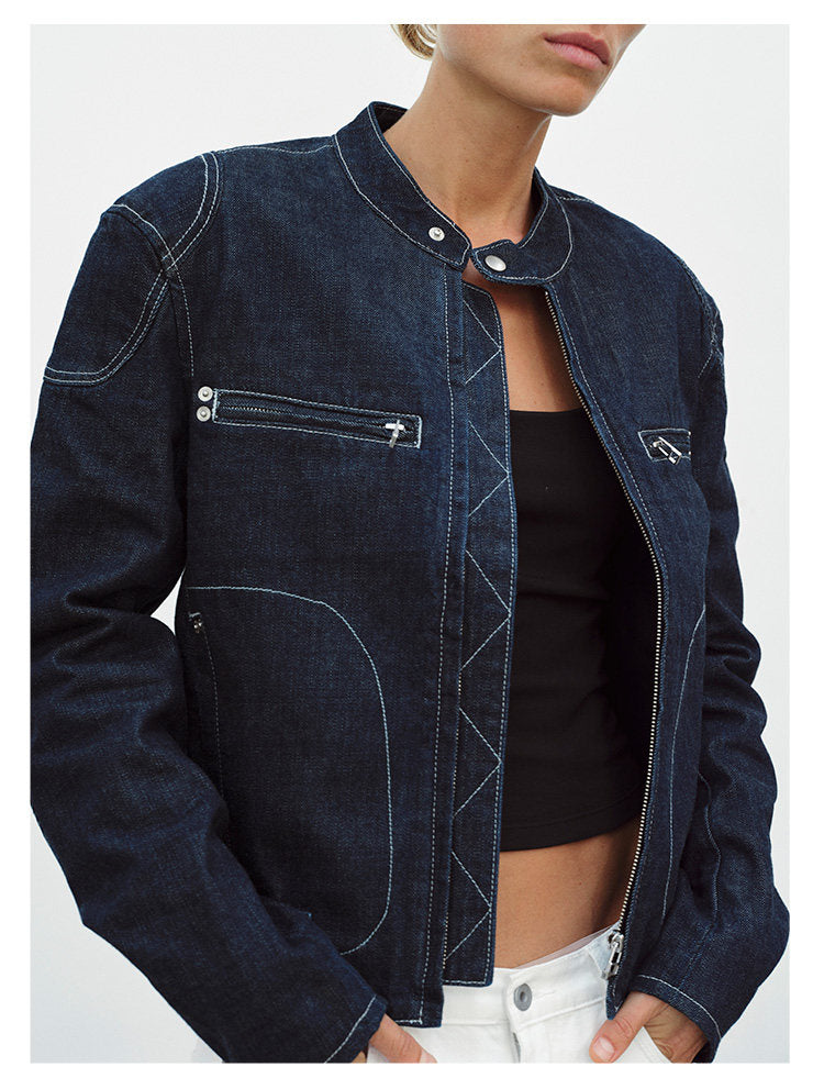 Raw Denim Jacket with Contrast Stitching