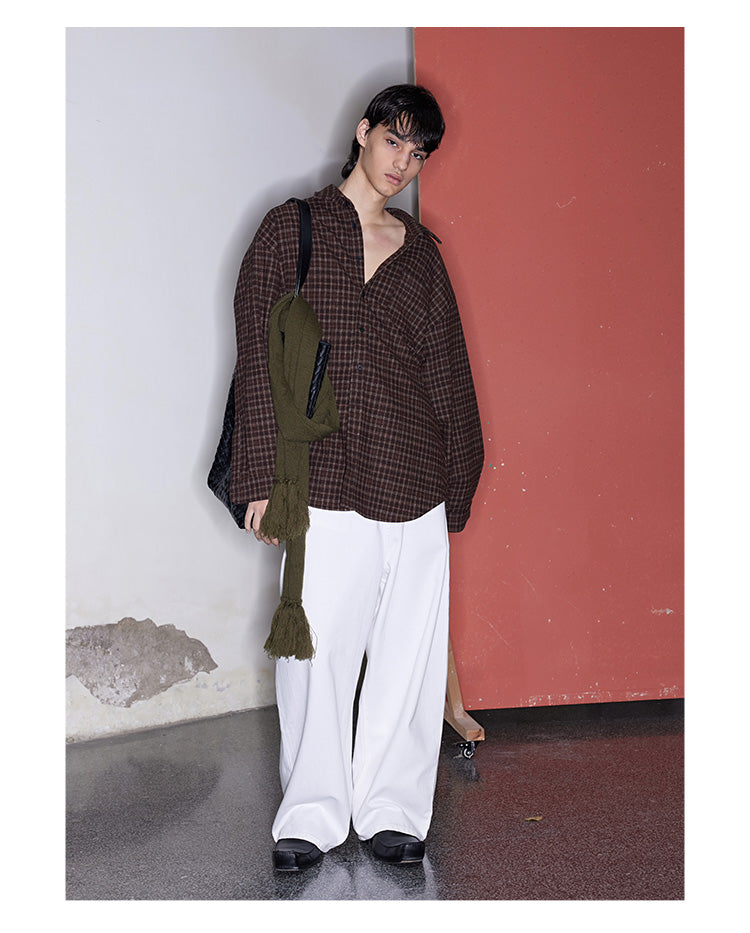 Check Wool Mix Oversized Shirt