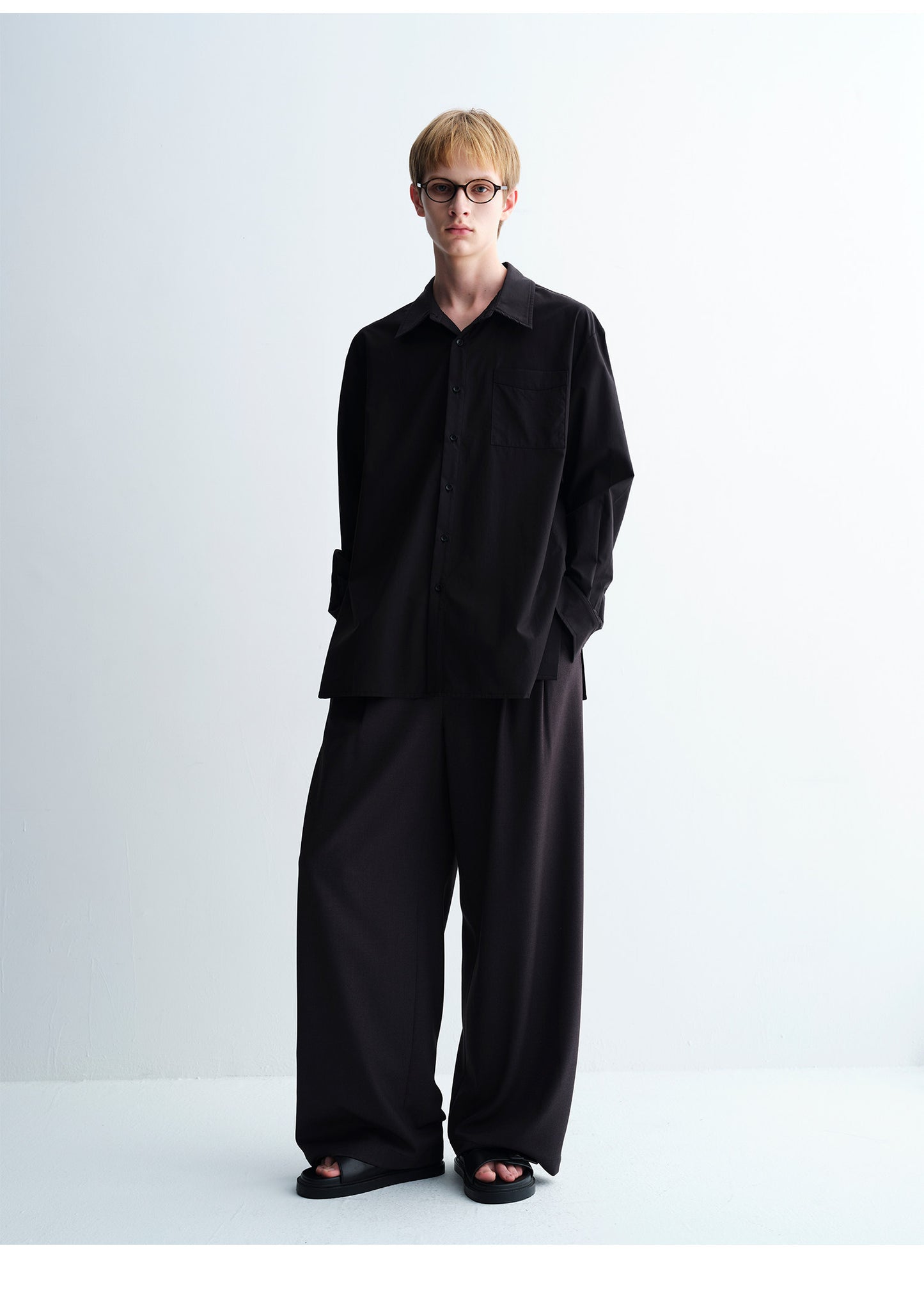 Basic Stand-Collar Pocket Loose-Fit Shirt