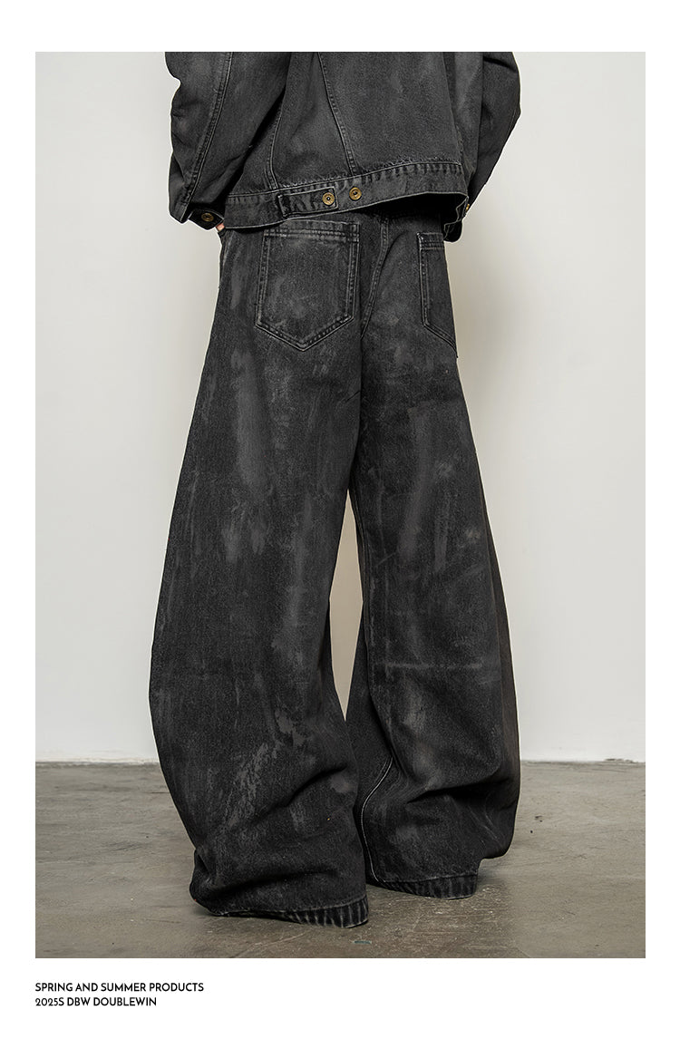 Mud-dyed distressed denim jacket set