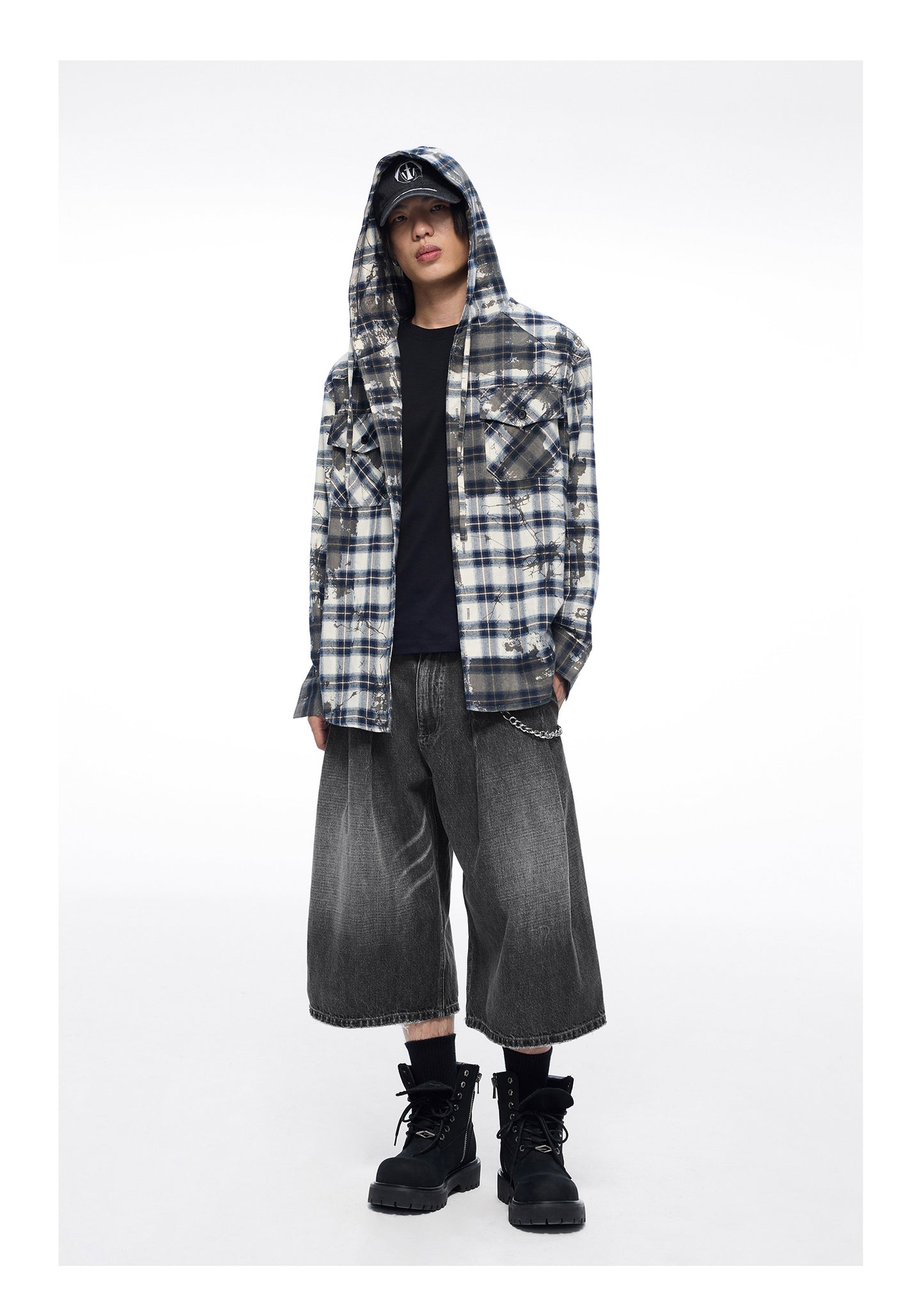 Plaid Splash Hooded Shirt