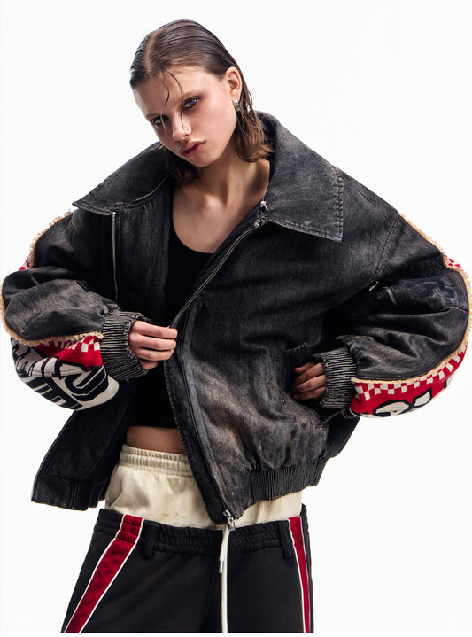 Distressed Racing Denim Jacket