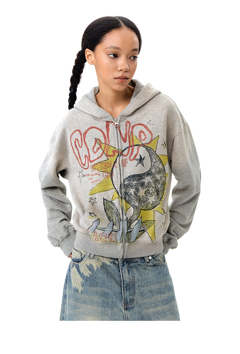 Printed Flower Hooded Sweatshirt