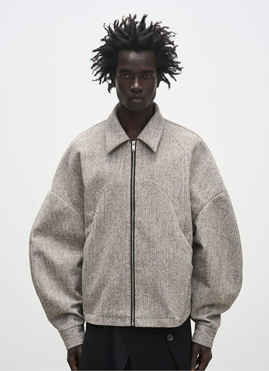 Ribbed Shoulder Wool-blend Jacquard Short Jacket