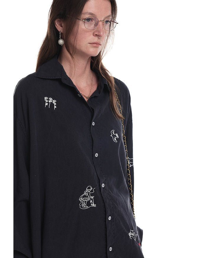 Country-Style Embroidered Casual Shirt