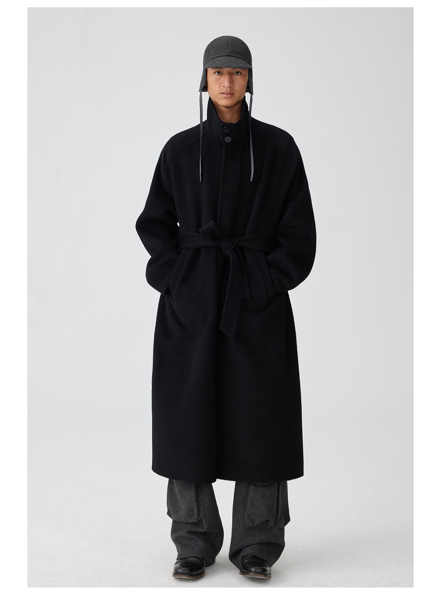 Double-faced stand collar wool coat