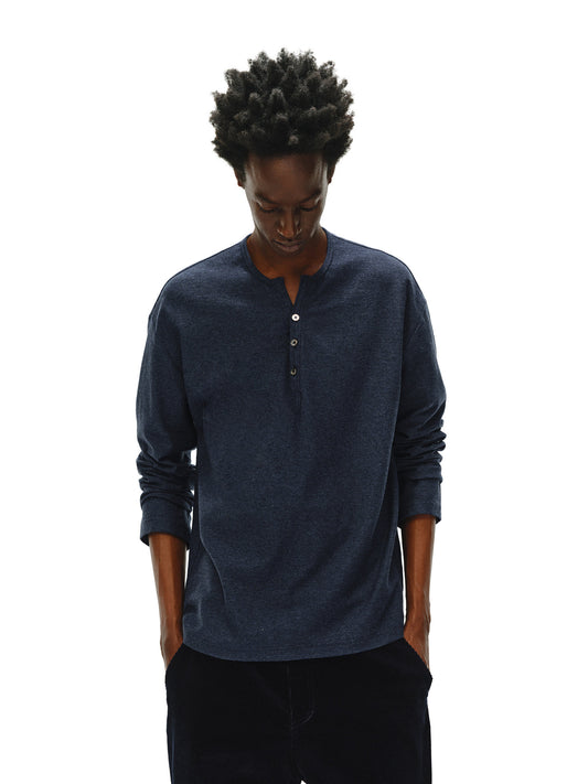 Linen Texture Henry V-Neck T-Shirt