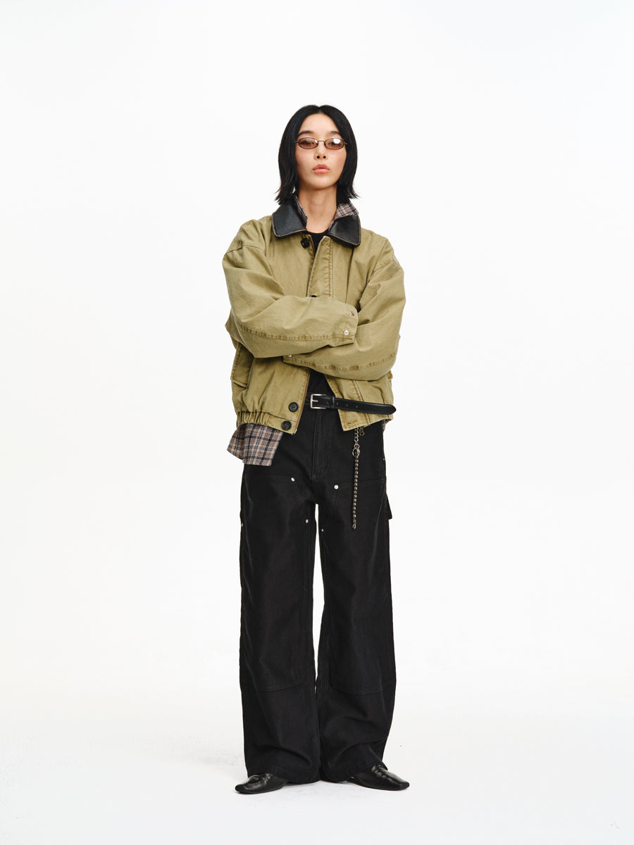 Patchwork Leather Collar Jacket