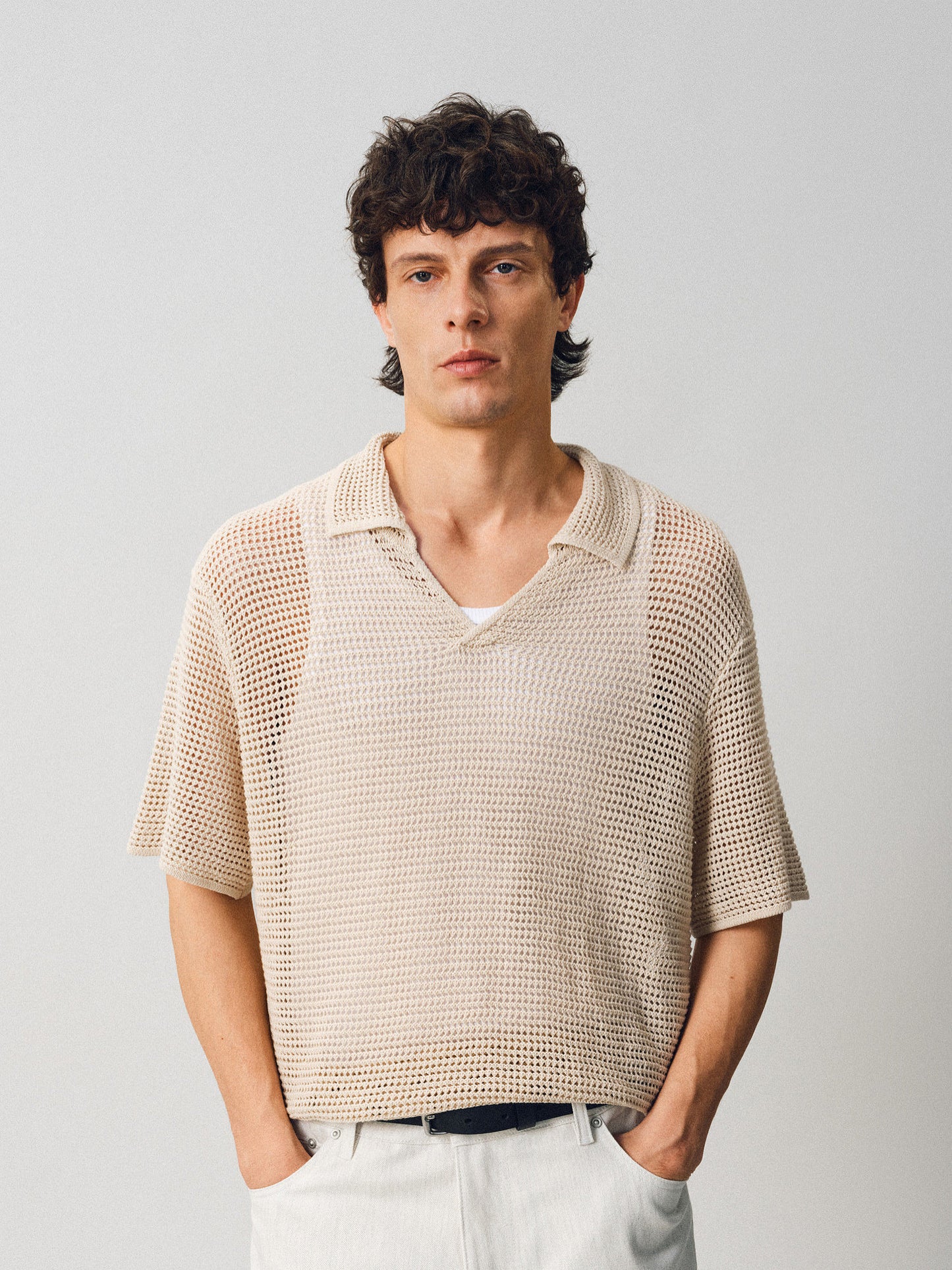 Hollow-knit Polo Shirt