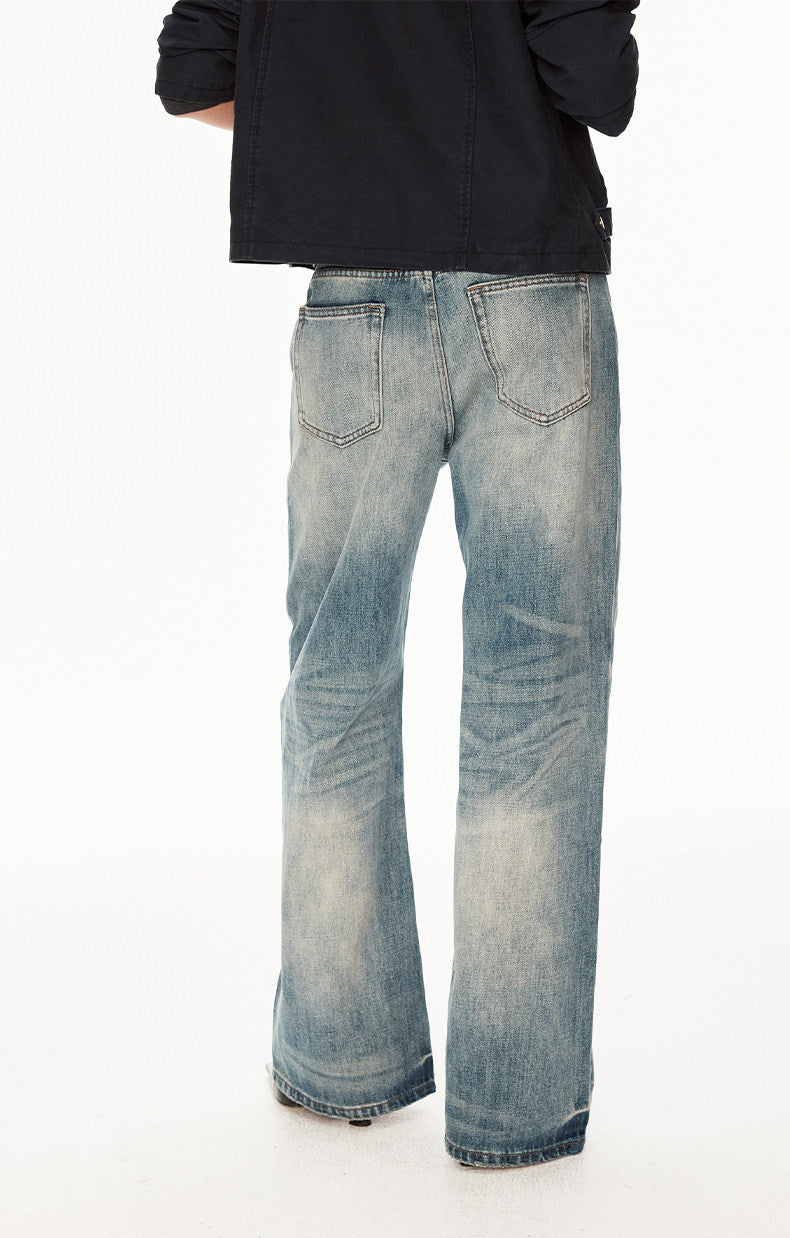 Distressed wash jeans