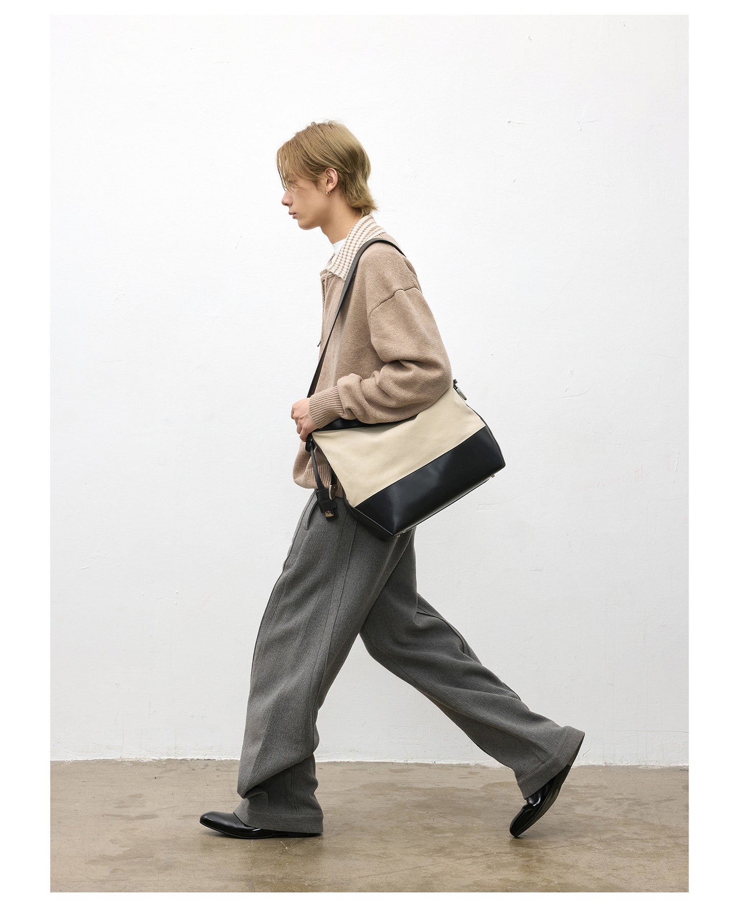 Color Block Lapel Zipper Sweater