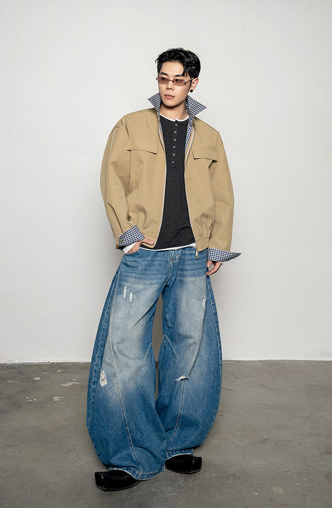 Retro Check Pattern Lapel Jacket