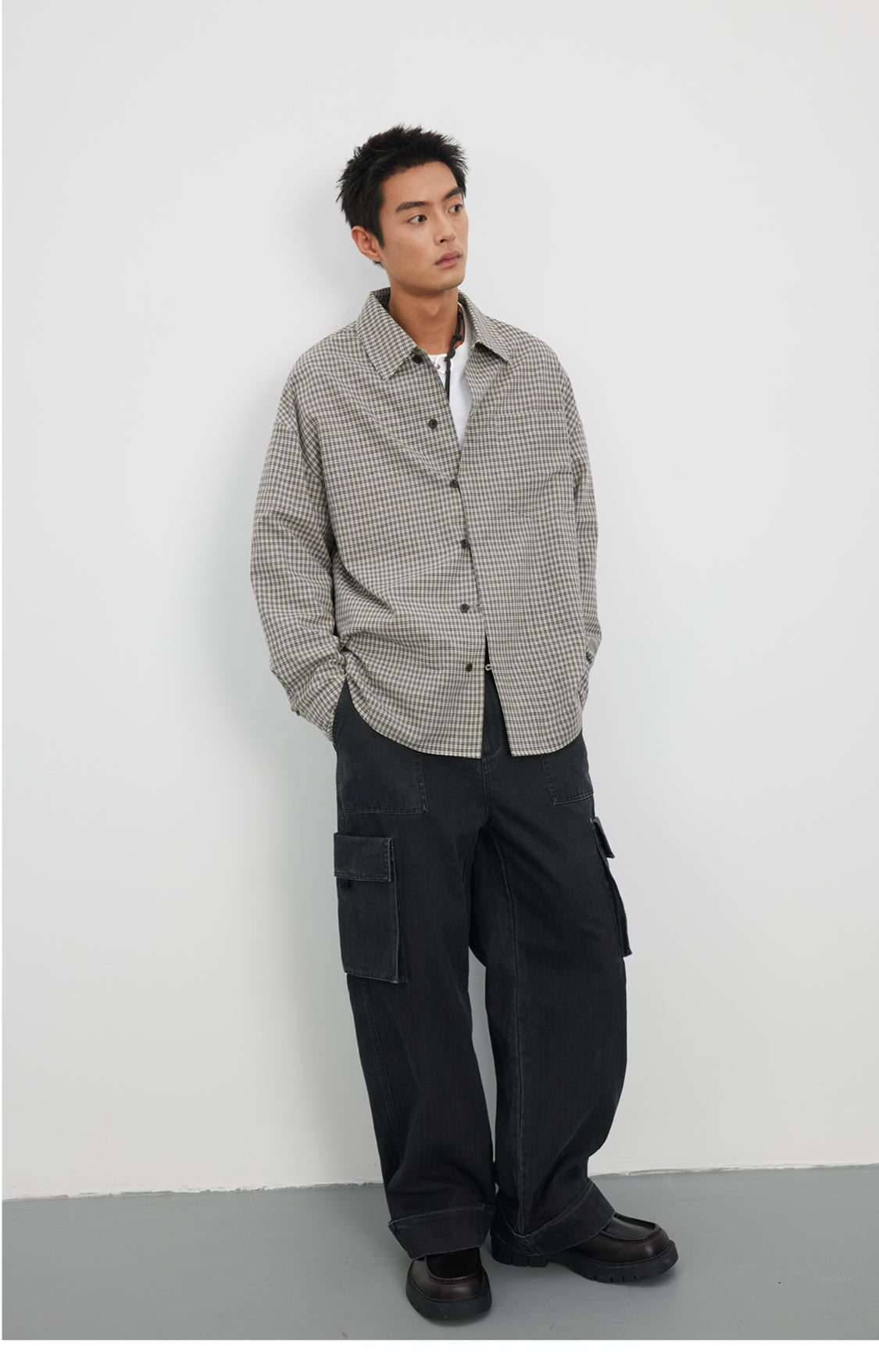 Straight Button Retro Fine Check Shirt