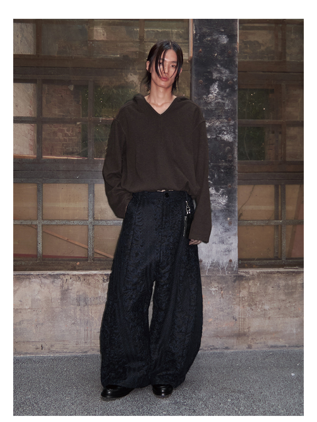 Embossed Low Crotch Wide Leg Pants