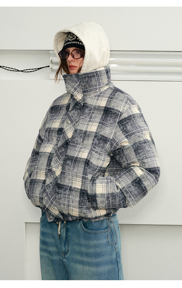 Checked cotton jacket with detachable hood