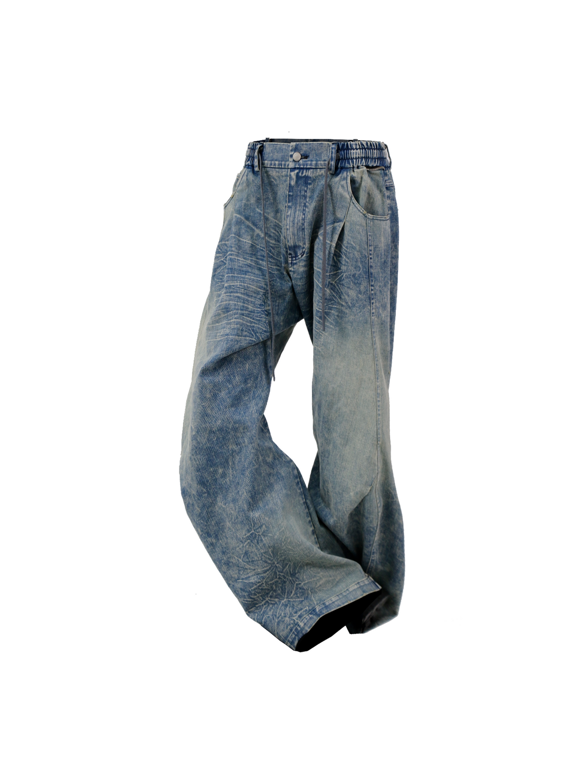 Curve Cut Wash-Damaged Jeans
