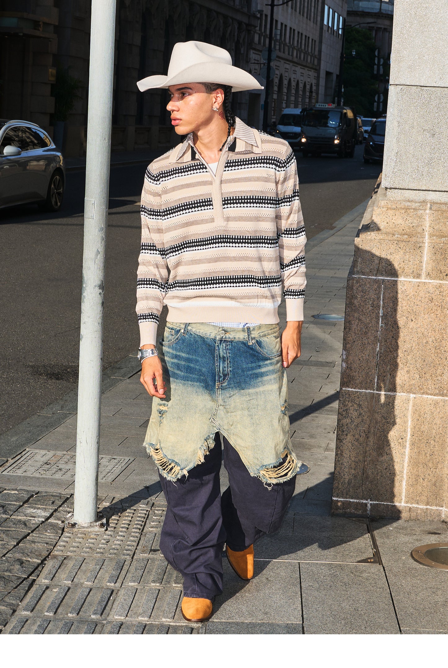 Faux Two-Piece Denim Pants