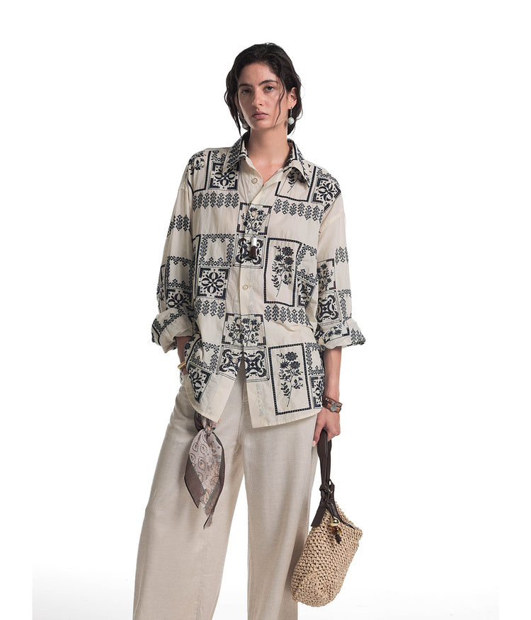 Embroidered contrast color shirt