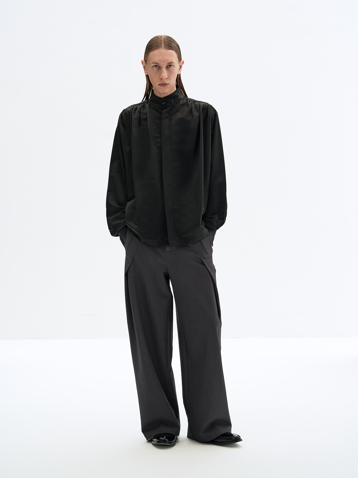 Pleated drape shirt