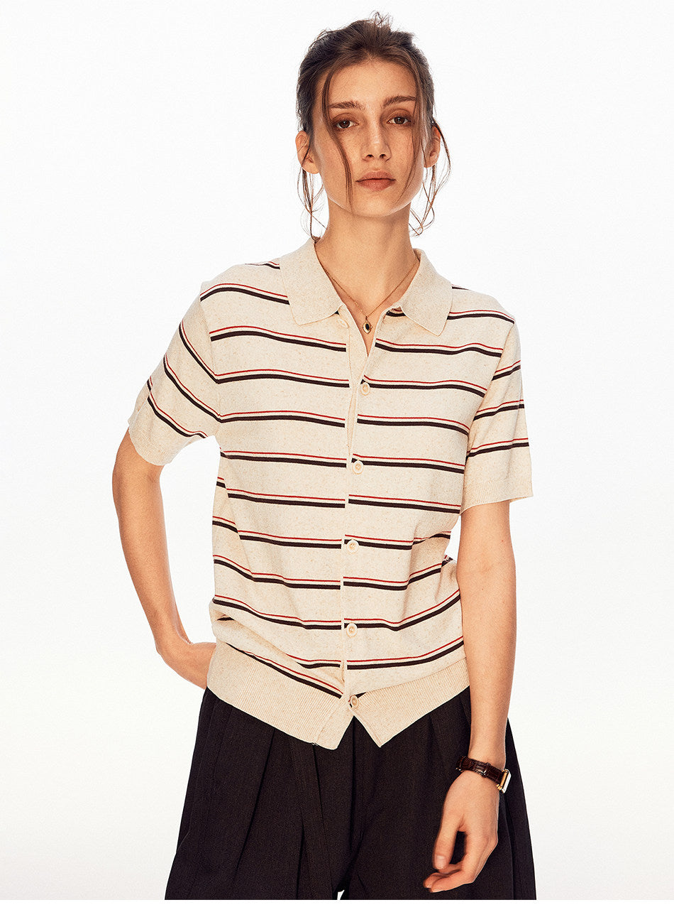 Striped Lyocell Knit Cardigan