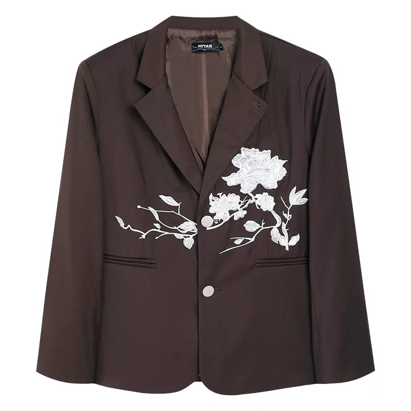 Rose Embroidery Casual Silhouette Suit Jacket
