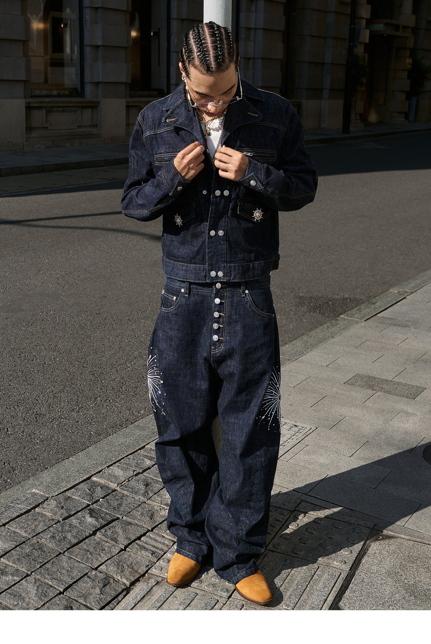 Double-breasted denim jacket