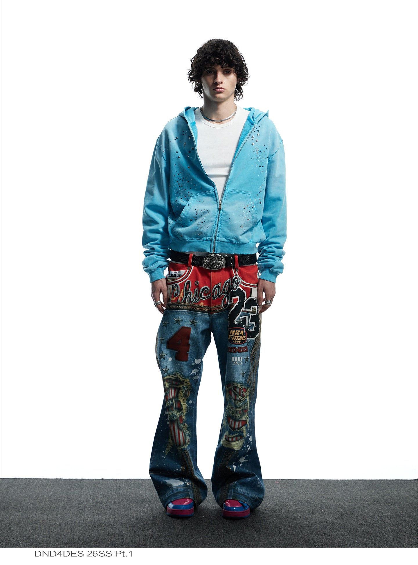 Printed Ripped Denim Pants