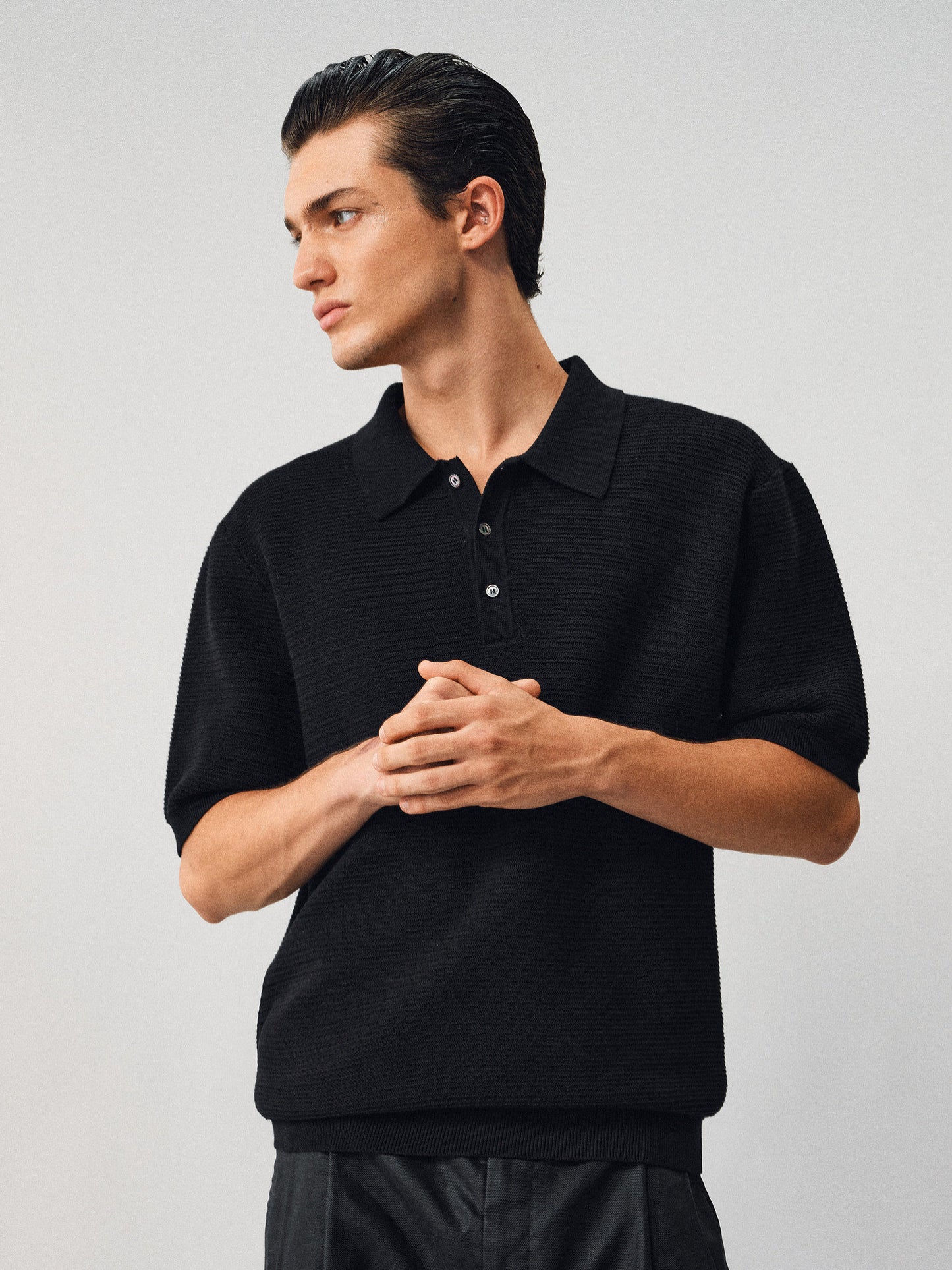 Textured Wool Polo Shirt
