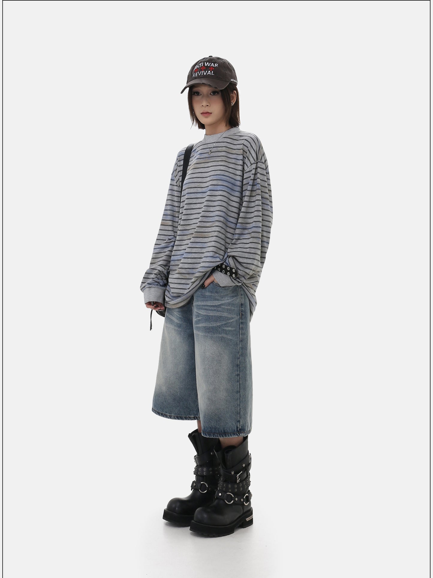 Vintage-style Distressed Striped T-Shirt
