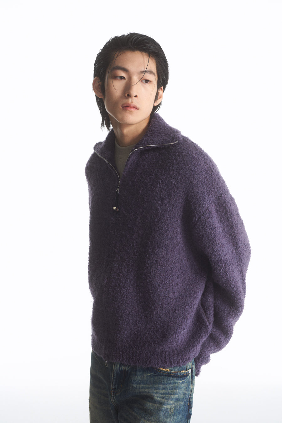 Wool blend zip cardigan