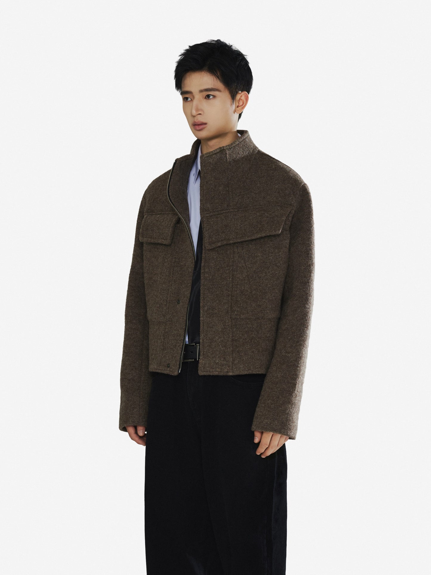 Stand Collar Deconstructed Wool Jacket