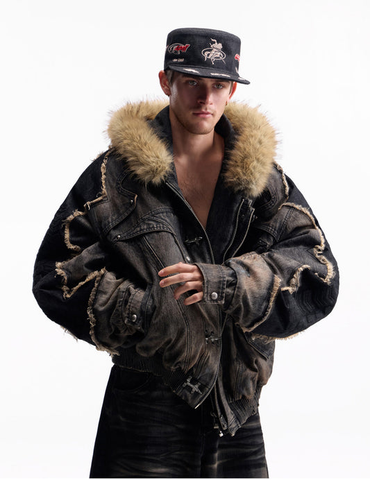 Raccoon Fur Heavyweight Denim Jacket