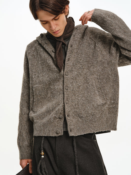 Hooded button-down cardigan