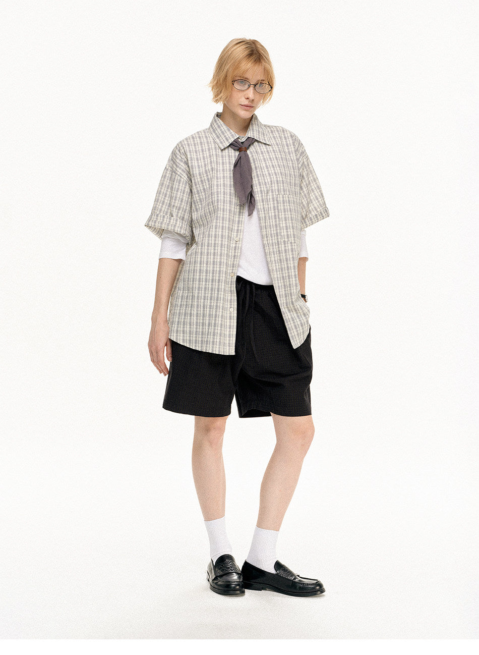 Double-fold Checkered Pleated Shorts