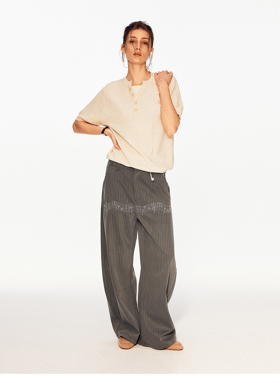 Retro Casual Pants with Embroidery