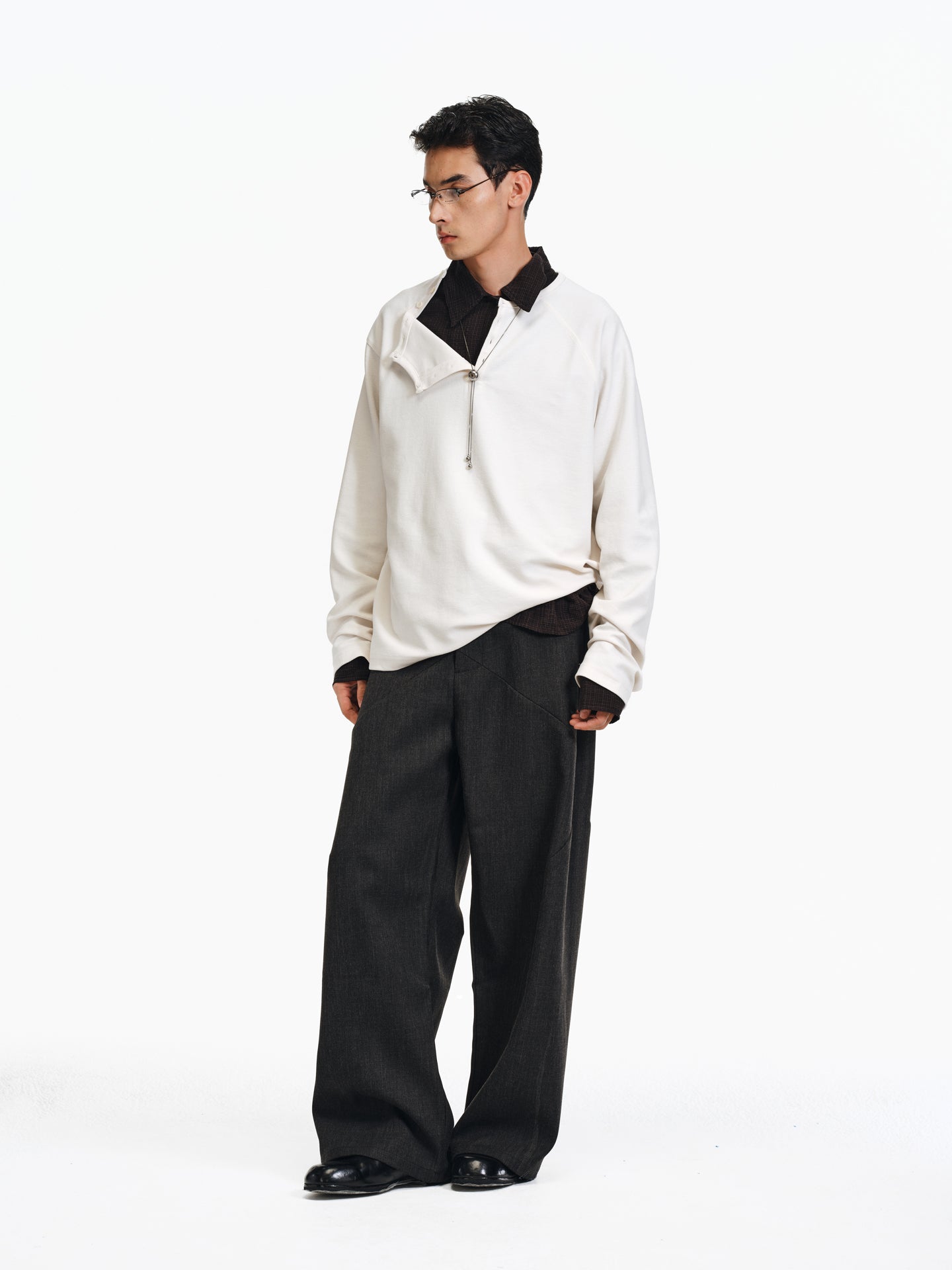 Henry Collar Diagonal Button T-Shirt