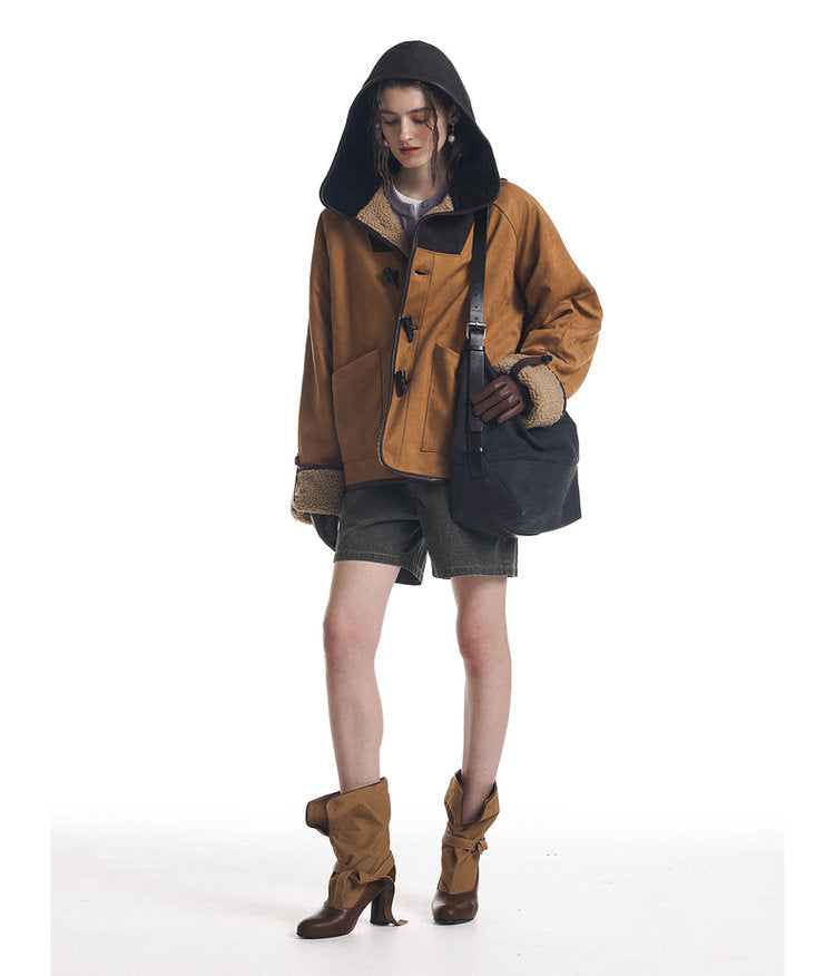 Color Block Horn Button Jacket