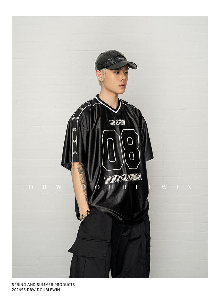 컬러 블록 브이넥 티셔츠