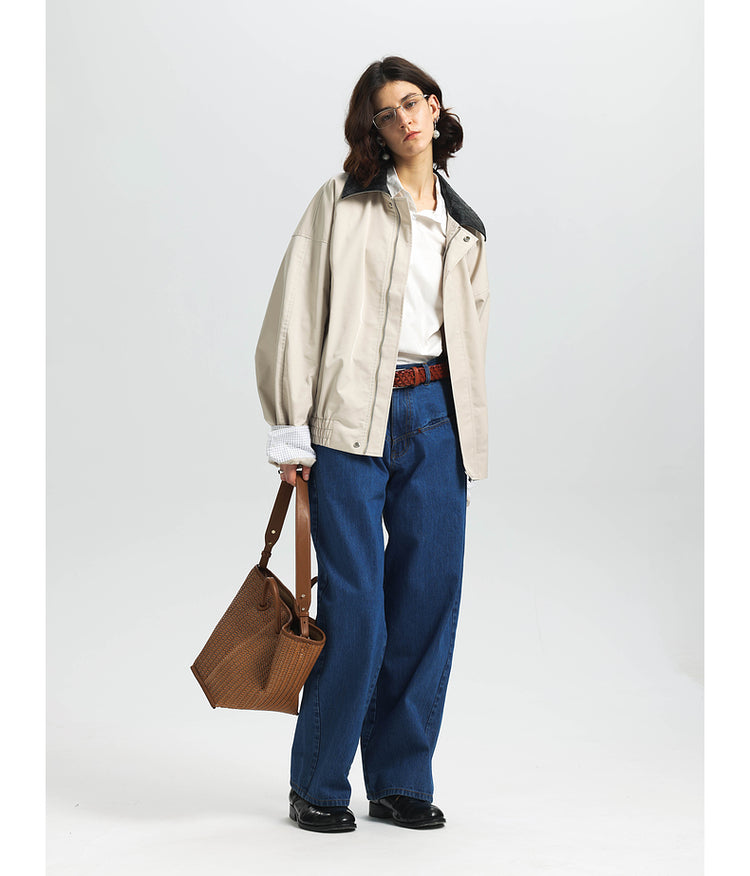 Water-repellent checkered leather lapel jacket