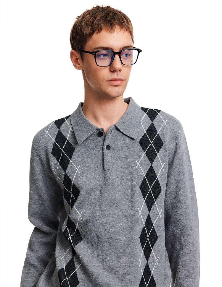 Contrast Color Diamond Knit Sweater